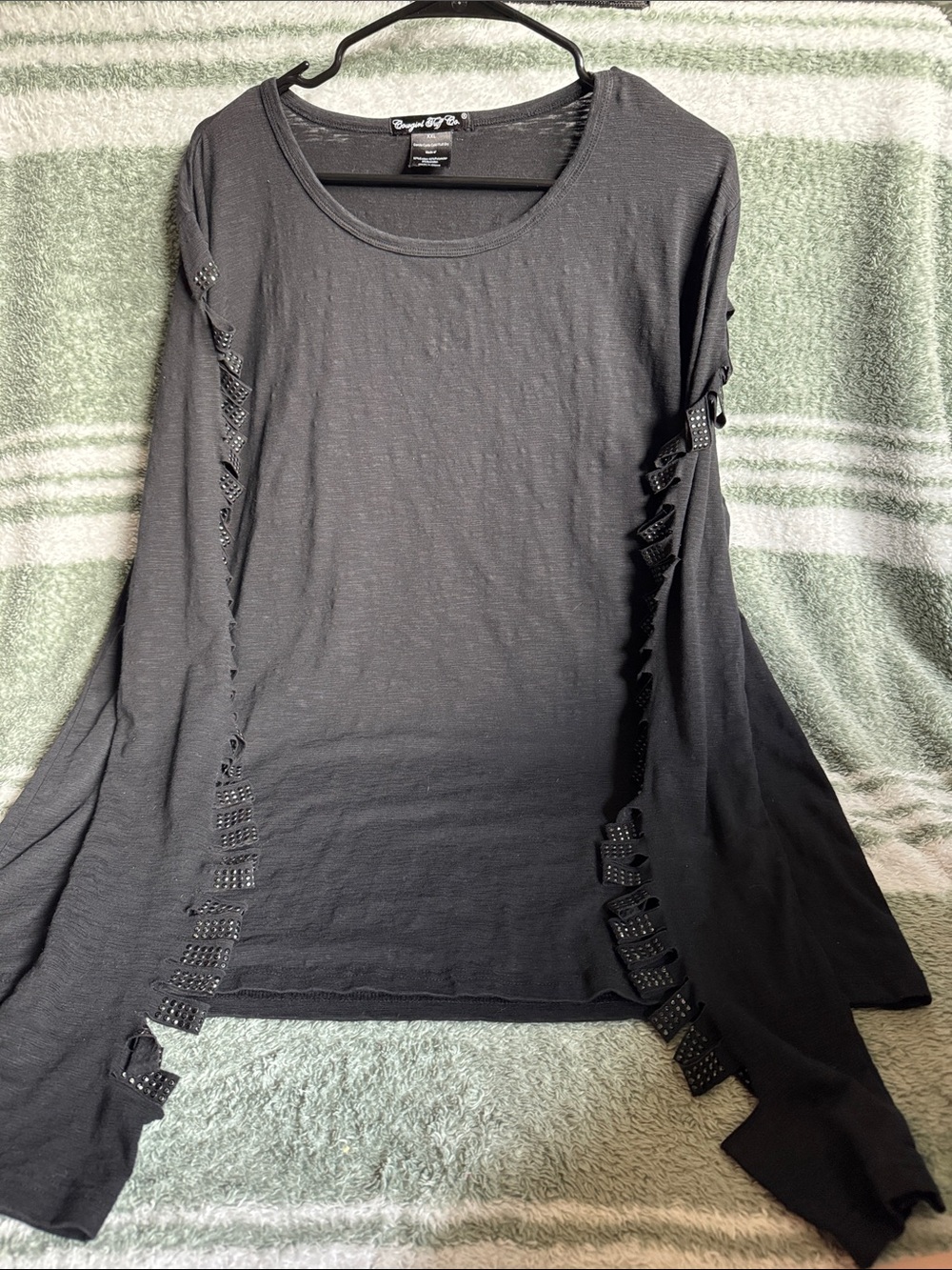 Cowgirl Tuff Black Long Sleeve Top with Side Cutout & Stud Detail